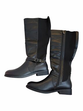 Vepose Black Riding Boots with Ankle Strap